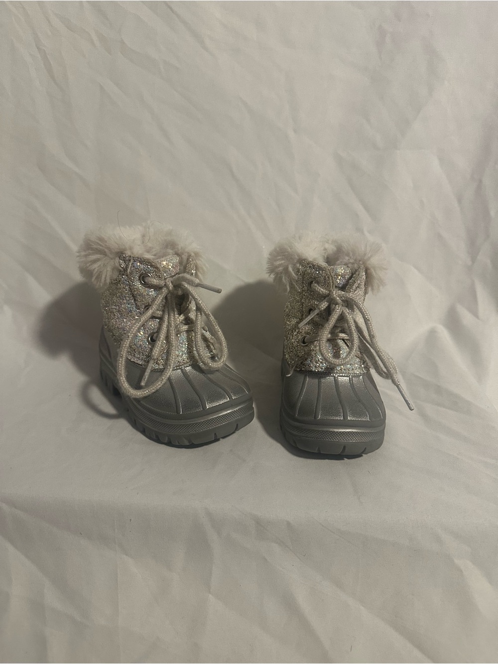 London Fog Girls Silver Glitter Faux-Fur Winter Boots